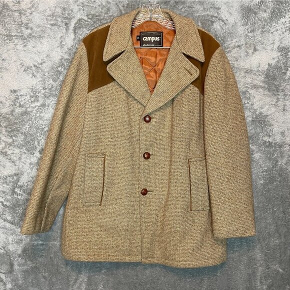 Campus Other - Vintage 70s Campus Tweed Wool USA Made Mid Length Heavy Insulated Overcoat 42